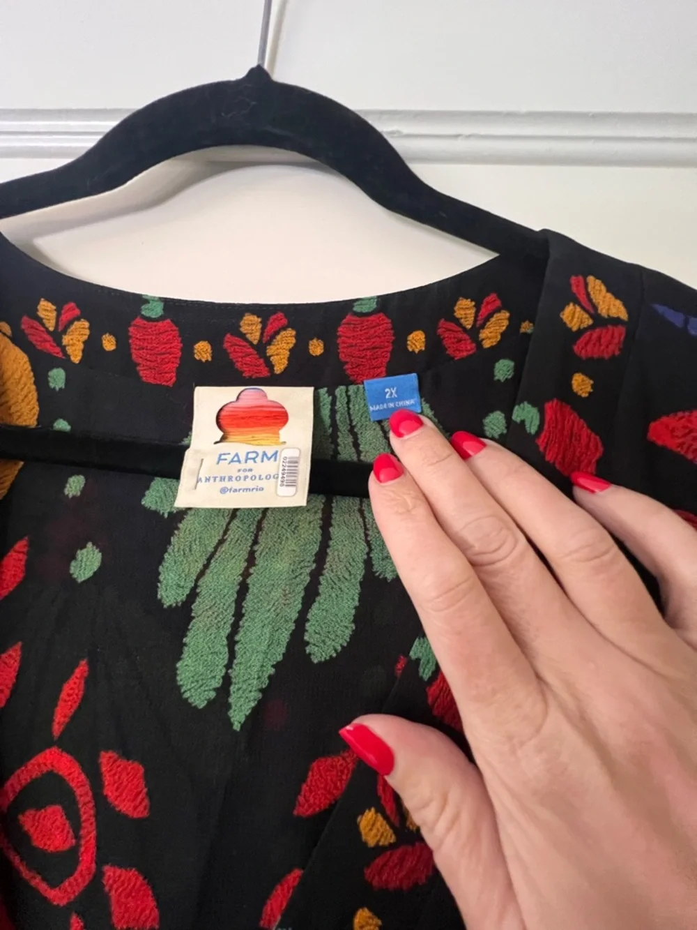 Farm Rio for Anthropologie Black Floral Maxi Dress with Multicolor Print - Picture 2 of 3